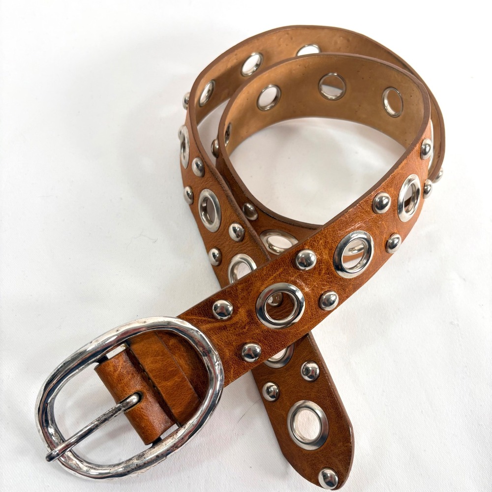 Neiman Marcus Streets Ahead Belt Brown Leather Studded Grommet Size M